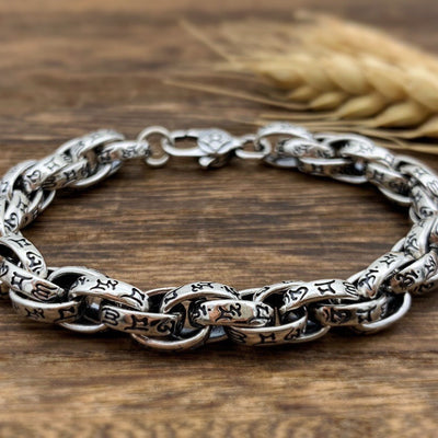 Pulsera Retro para Hombre con Anillos Entrelazados y Seis Caracteres de Sabiduría - Image 7
