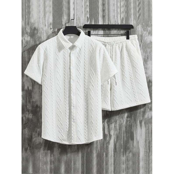 Conjunto de Camisa y Shorts con Patrón de Diamantes para Hombre