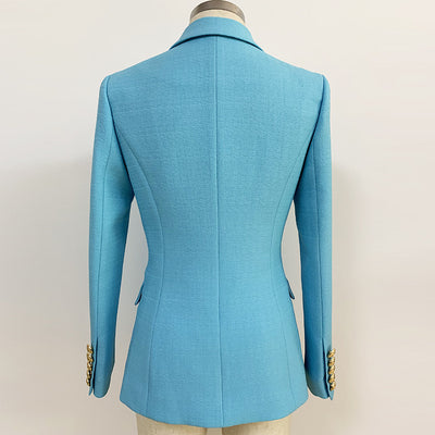 Traje de lino doble botonadura con botones de león metálico - Image 9