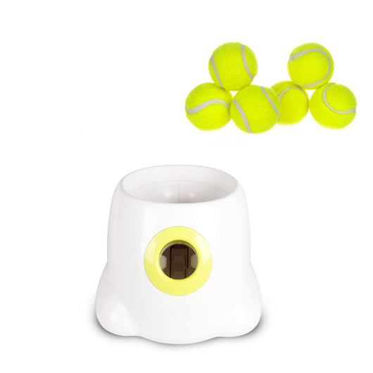 Six bright yellow tennis balls with white seams stacked in a pyramid on a reflective white surface. - Image 17