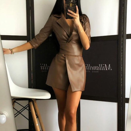 Chaqueta de Cuero para Mujer con Cinturón Integrado - Image 4