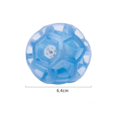 Translucent blue multi-faceted pet toy ball with an internal mechanism, measuring 6.4cm in diameter. - Image 13