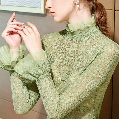 Blusa de Encaje con Cuello Mao para Mujer - Image 10