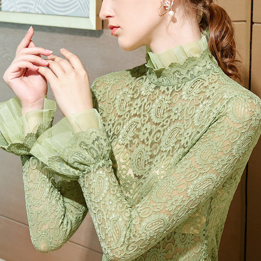Blusa de Encaje con Cuello Mao para Mujer - Image 10
