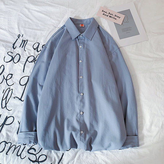 Camisa Holgada de Algodón Lavado Estilo Hong Kong Manga Larga Color Sólido - Image 7