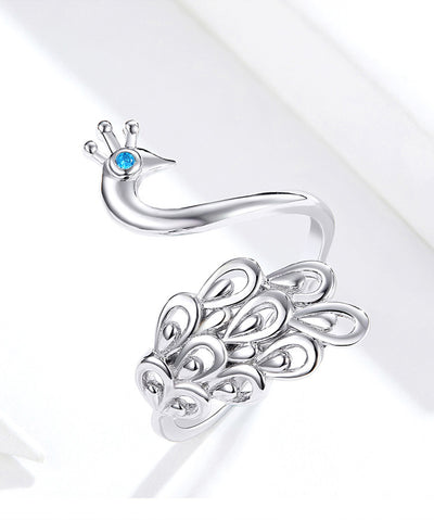 Anillo de Plata con Baño de Oro Blanco Diseño Pavo Real - Image 4