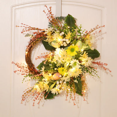 Corona Decorativa de Pascua con Crisantemos Silvestres y Huevos - Image 11