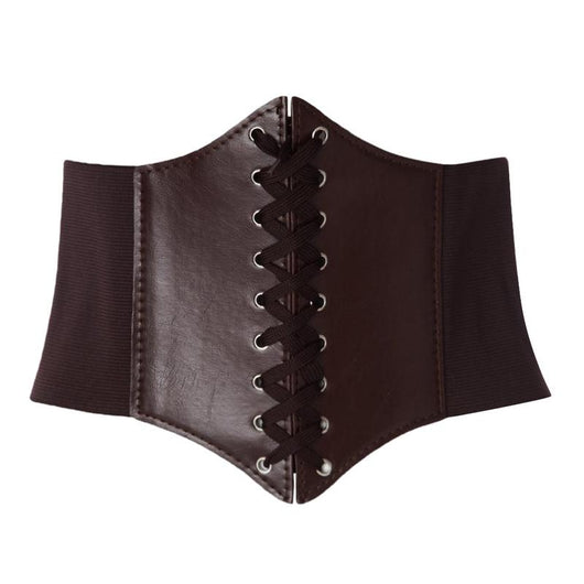 Red wide waist belt with a lace-up front design and elasticated sides, perfect for cinching the waist. - Image 11