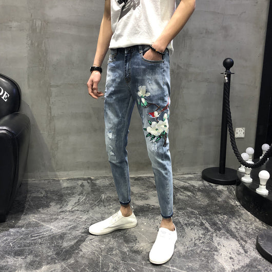 Jeans Slim Fit con Bordados Artesanales y Detalles Perforados para Hombre - Image 4