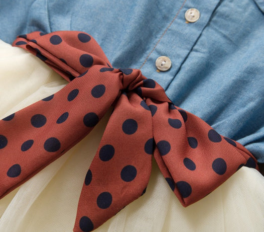 Vestido Infantil Denim con Panel de Malla - Falda de Moda - Image 7