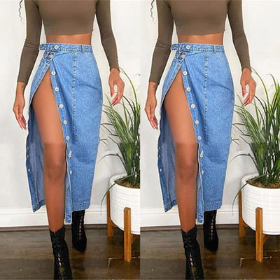 Falda Denim Casual con Abertura Lateral - Estilo Europeo y Estadounidense - Image 5