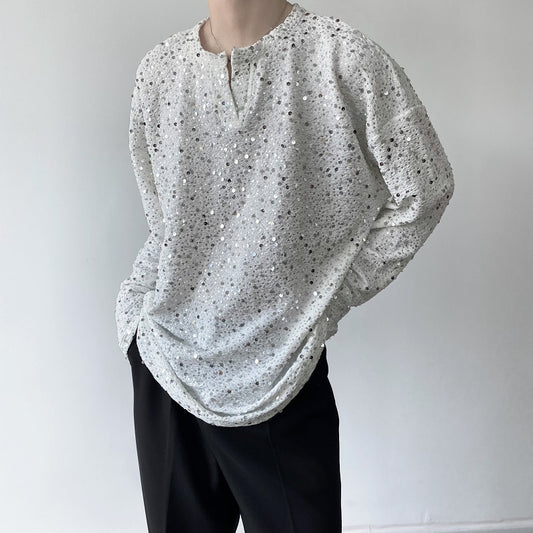 Playera Cuello V Hombre con Lentejuelas Brillantes - Image 2