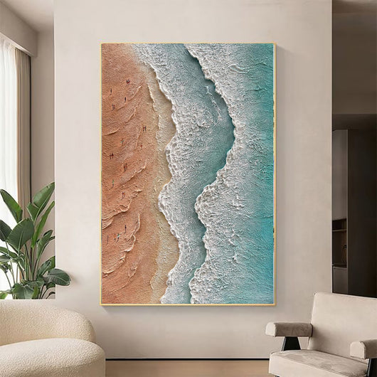 Cuadro de Playa Texturizado 3D - Pintura al Óleo Artesanal Paisaje Vacacional