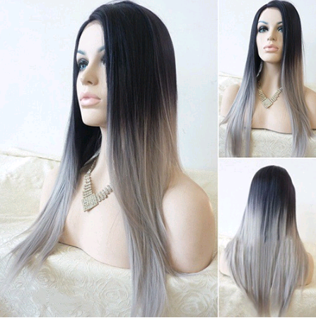 Peluca Ombre Gris Premium en Fibra Sintética - Image 3