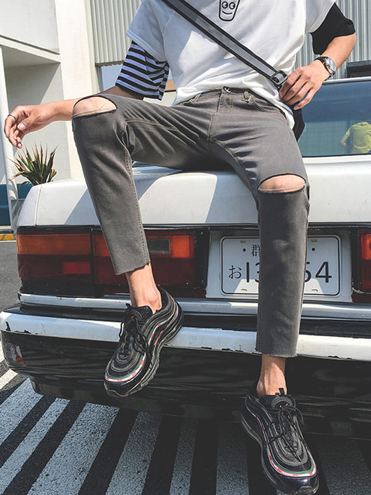 Jeans Slim Fit Rotos en las Rodillas Estilo Coreano para Hombre - Image 7