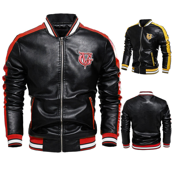 Chaqueta de Cuero PU Estilo Motociclista Británico para Hombre