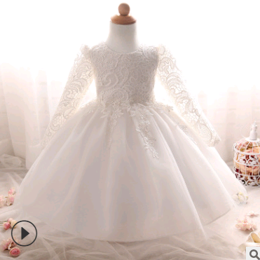 Vestido de Niña de Manga Larga Rosa para Bodas y Celebraciones - Image 11