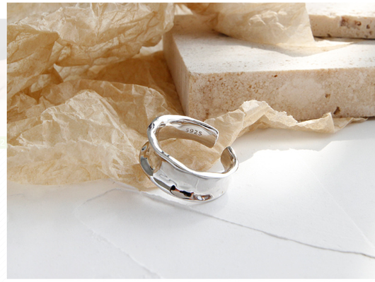 Anillo de Plata S925 Diseño Irregular Cóncavo Minimalista - Image 6