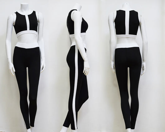 Conjunto Deportivo con Costuras Contrastantes en Blanco y Negro - Image 11