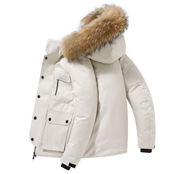 Chamarra de Invierno Acolchada para Hombre con Capucha y Cuello de Piel Sintética
