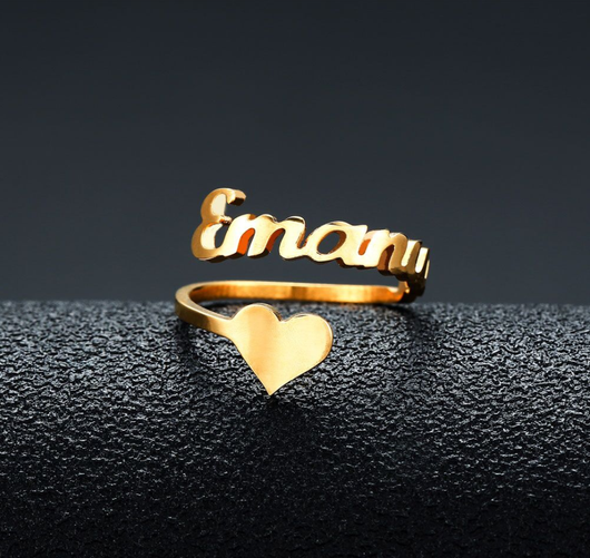 Anillo Personalizado de Acero Inoxidable con Nombre y Corazón para Hombre y Mujer - Image 2