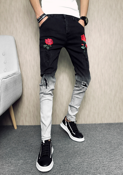 Pantalones Negros con Bordado de Rosas y Detalles Rotos - Image 7