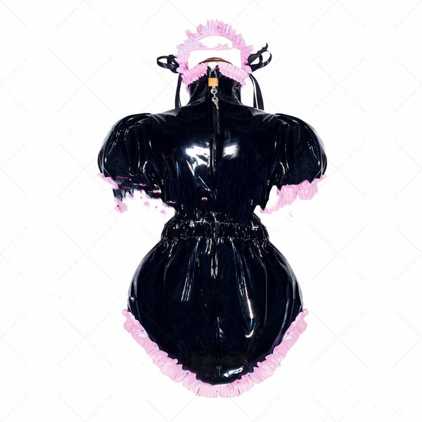 Traje de Sirvienta PVC Brillante Negro con Cierre Completo