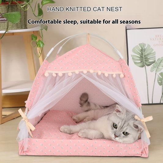 Casa Nido para Gatos Verano Semi-cerrada Plegable Carpa Mascotas