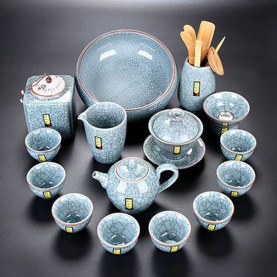 Juego de Té Celadón Ge Kiln Heredado con Acabado Agrietado - Image 9