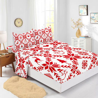 Juego de Sábanas Navideñas Ajustables Rojo - Funda de Colchón Estampada 4 Piezas - Image 21