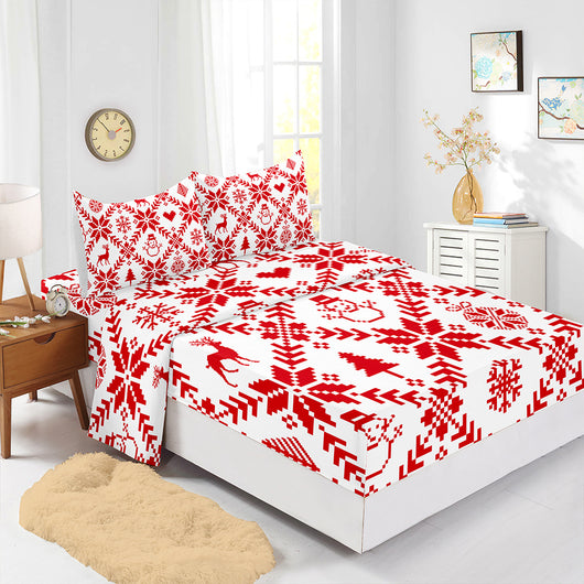 Juego de Sábanas Navideñas Ajustables Rojo - Funda de Colchón Estampada 4 Piezas - Image 21