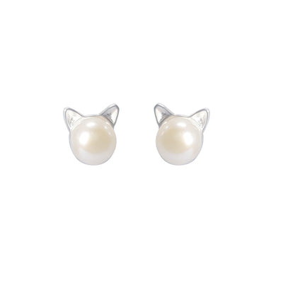 Aretes de Plata 925 con Perlas de Agua Dulce y Diseño de Orejas de Gato - Image 12