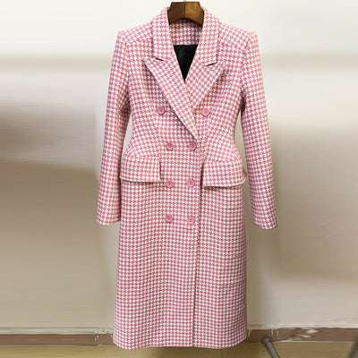 Abrigo Cuadros Rosa Lana Doble Abotonadura Estilo Retro - Image 3