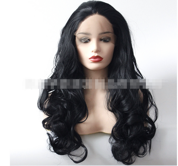 Peluca Ondulada Negra de Encaje Frontal - Fibra Sintética Premium Estilo Europeo - Image 3