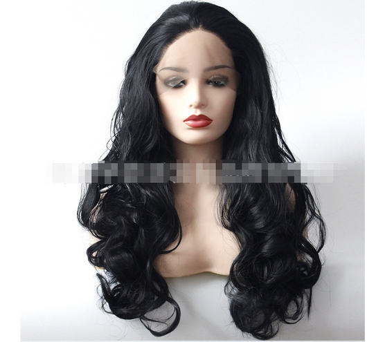 Peluca Ondulada Negra de Encaje Frontal - Fibra Sintética Premium Estilo Europeo - Image 3
