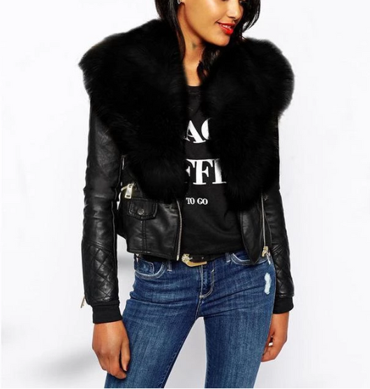 Chaqueta de Cuero PU con Cuello de Pelaje de Zorro Sintético - Image 10