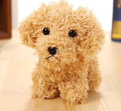 Small brown fluffy plush toy resembling a poodle or teddy dog, with black button eyes and nose, sitting. - Image 12