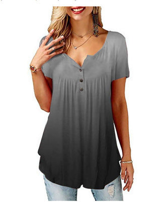 Camiseta Cuello V Estampada para Mujer - Manga Corta Europeo Americano - Image 9
