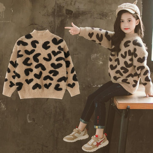 Suéter infantil estampado leopardo en lana de visón