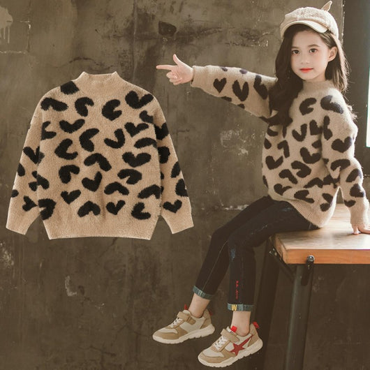 Suéter infantil estampado leopardo en lana de visón