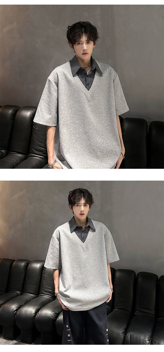 Playera Casual para Hombre con Cuello Falso Doble y Manga Corta - Image 15