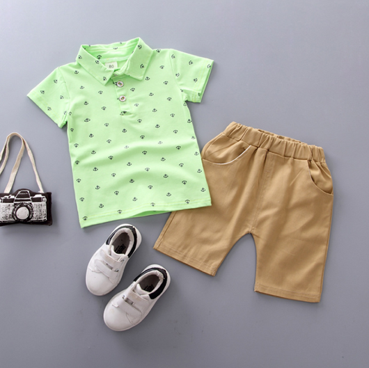 Conjunto Infantil Niño Estilo Coreano con Estampado de Ancla - Manga Corta Primavera Verano - Image 6