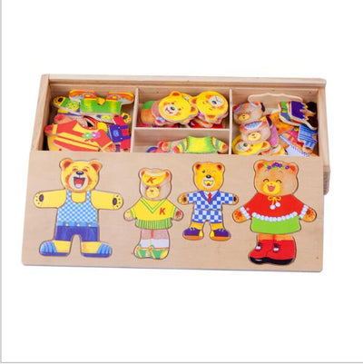 Puzzle de Madera Cuatro Conejitos con Ropa Intercambiable - Image 5