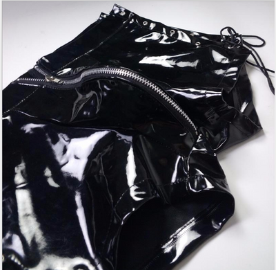 Pantalones cortos de cuero charol para hombre con cierre lateral azul - Image 4
