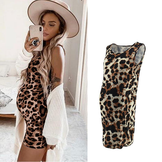 Vestido Premamá Estampado Leopardo sin Mangas para Verano