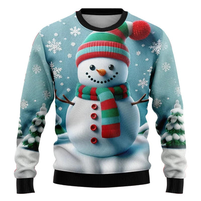Suéter Navideño Muñeco de Nieve Estampado para Fiestas Cuello Redondo - Image 13