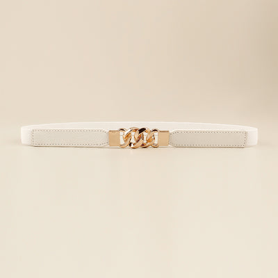 Black elastic belt for women with a gold-tone chain link buckle, perfect for dresses and shirts. - Image 11