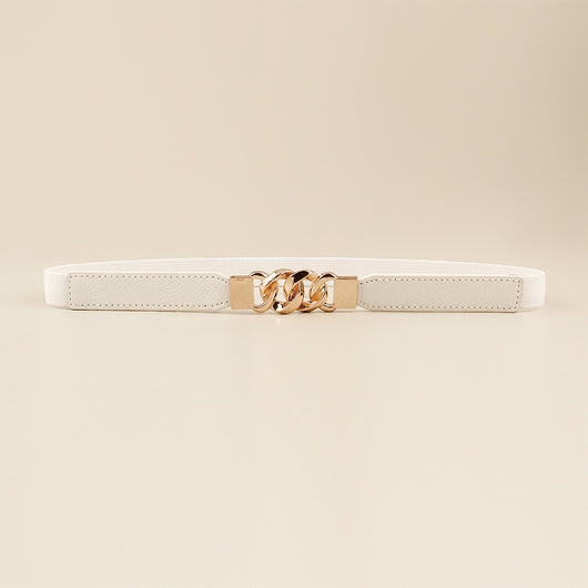 Black elastic belt for women with a gold-tone chain link buckle, perfect for dresses and shirts. - Image 11