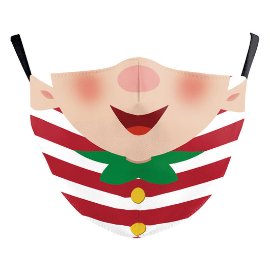 Black double-layer dust mask with a vibrant, multi-colored snowflake digital print and ear hooks. - Image 12