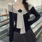 Blusa Rayas con Cordones y Encaje Manga Larga para Mujer